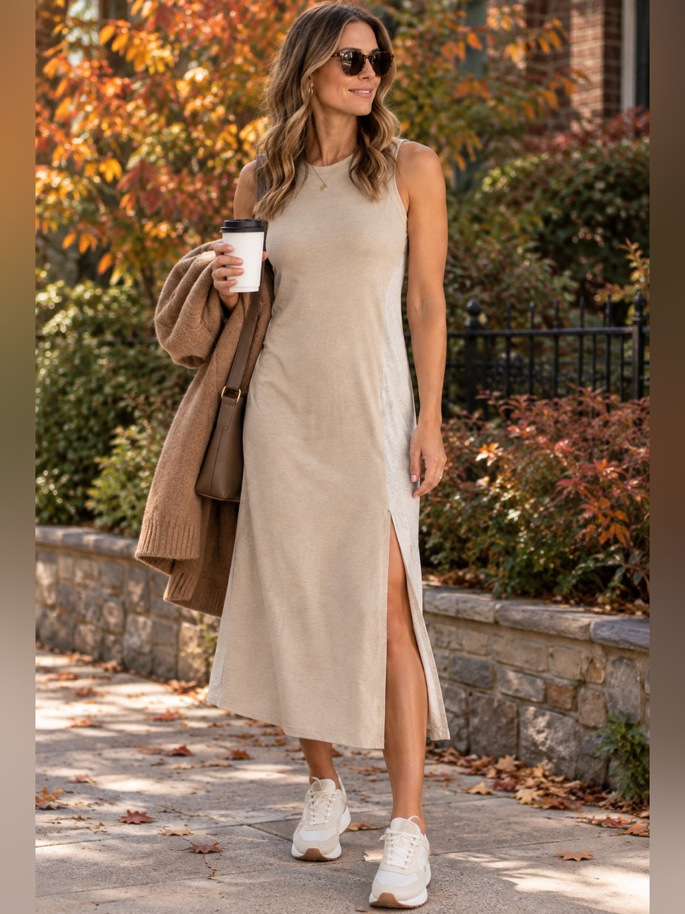 Lululemon Sleeveless Colorblock Dress Beige Heathered Gray